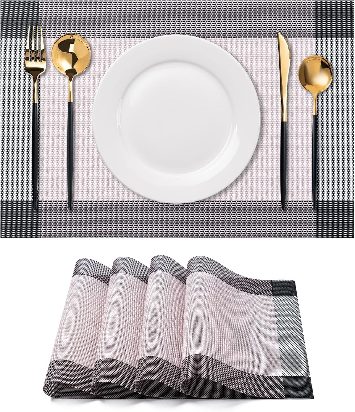 Placemats Set of 4 Washable Indoor(C-Rhombus-Pink)