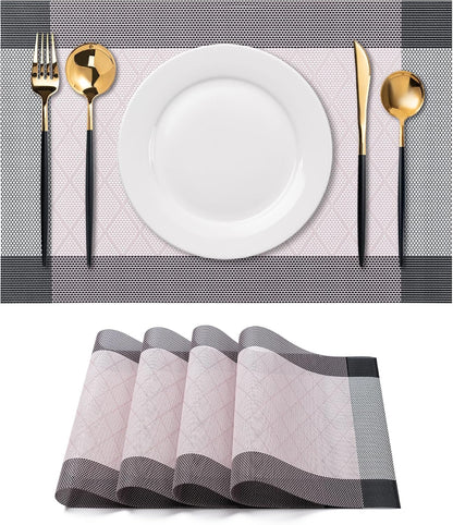 Placemats Set of 4 Washable Indoor(C-Rhombus-Pink)