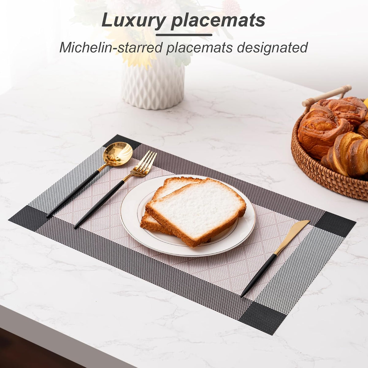 Placemats Set of 4 Washable Indoor(C-Rhombus-Pink)
