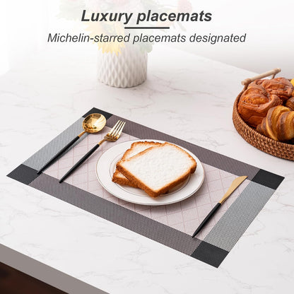 Placemats Set of 4 Washable Indoor(C-Rhombus-Pink)