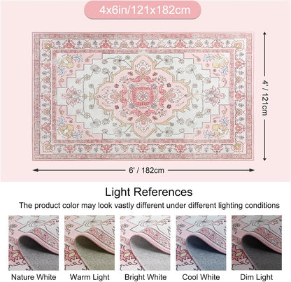 4x6FT Area Rug for Living Room, Washable Area Rug, Pink