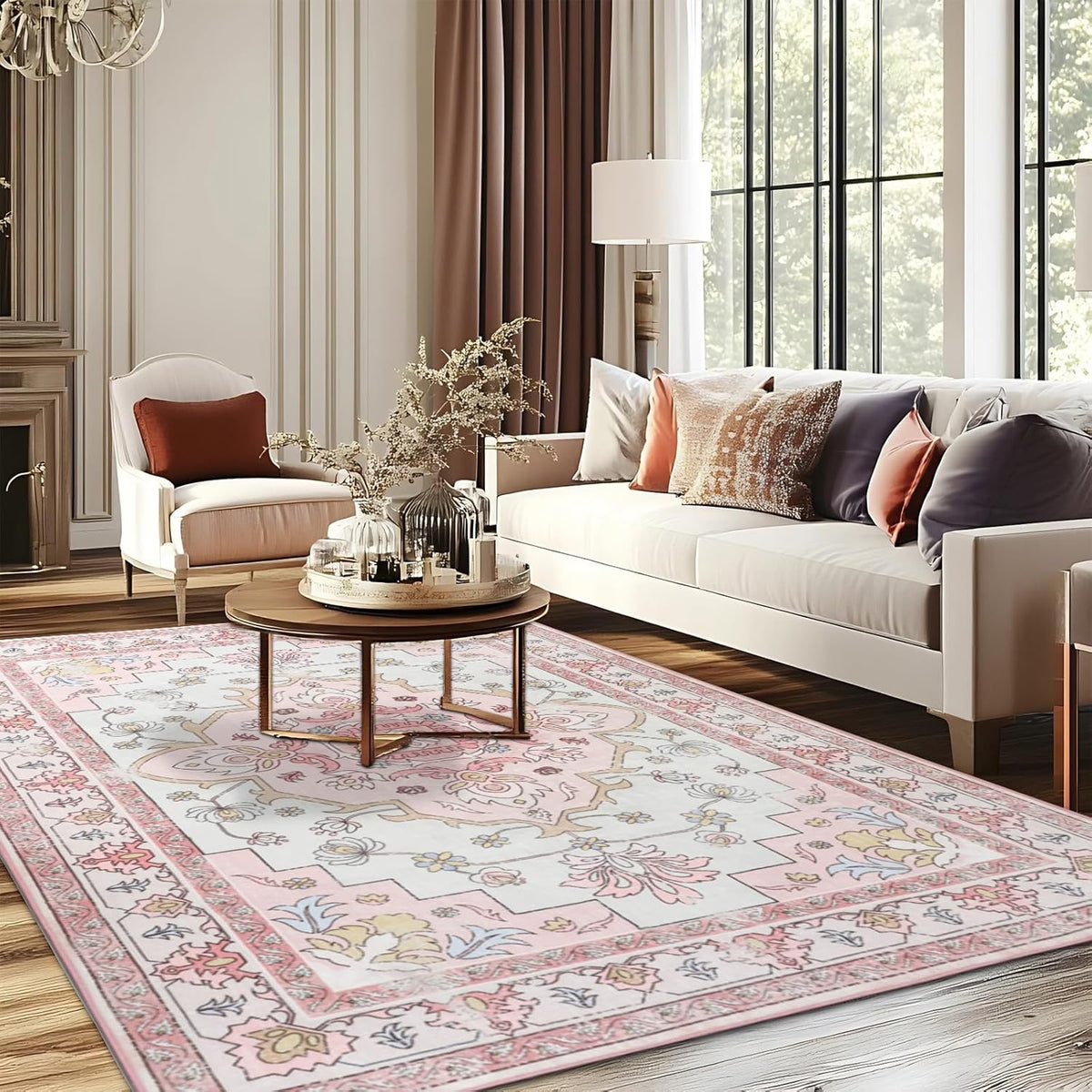 4x6FT Area Rug for Living Room, Washable Area Rug, Pink