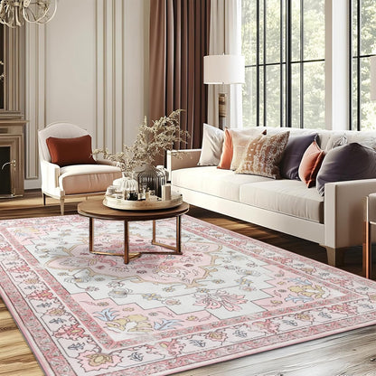 4x6FT Area Rug for Living Room, Washable Area Rug, Pink
