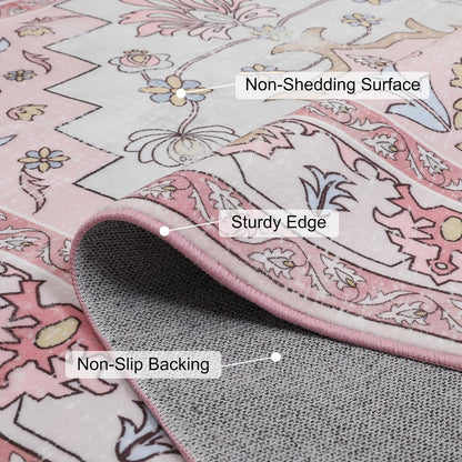 4x6FT Area Rug for Living Room, Washable Area Rug, Pink
