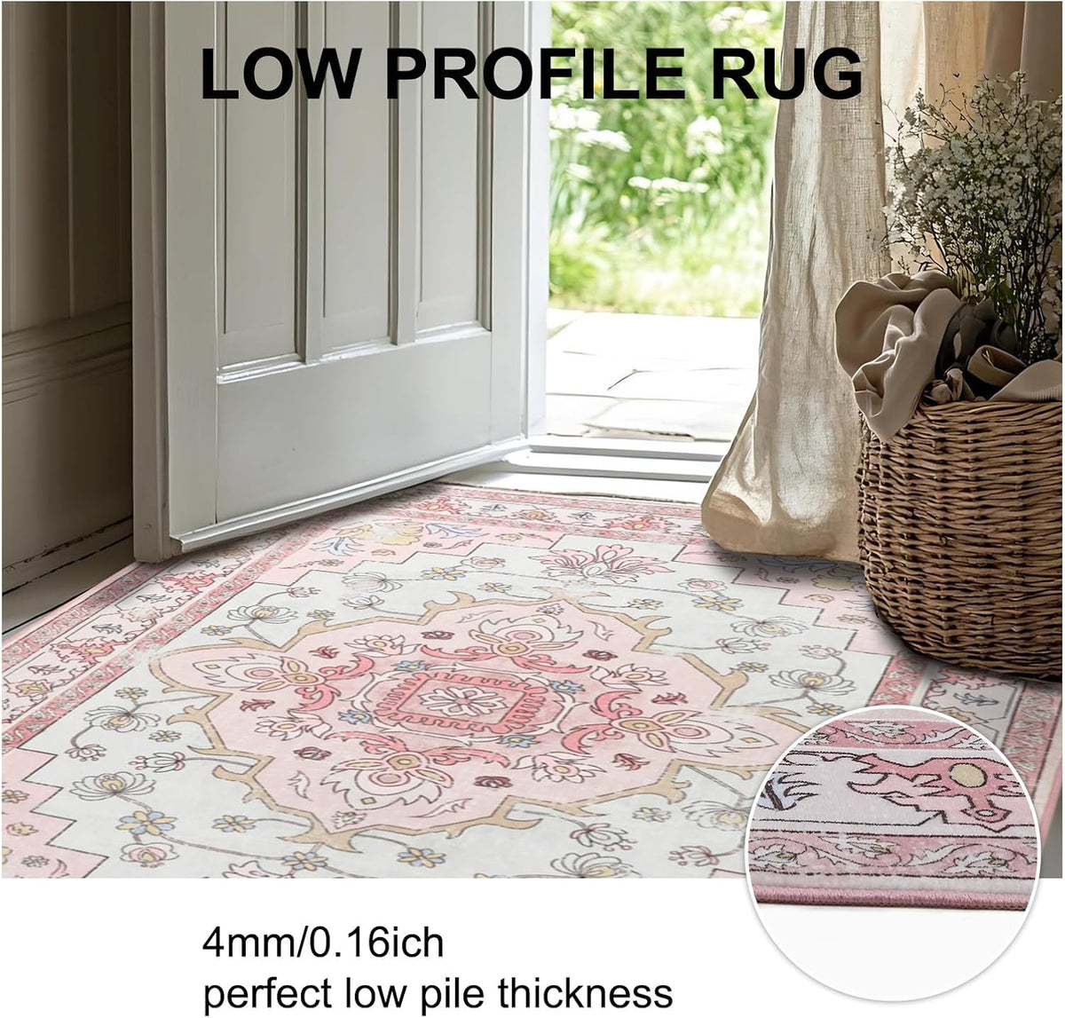 4x6FT Area Rug for Living Room, Washable Area Rug, Pink