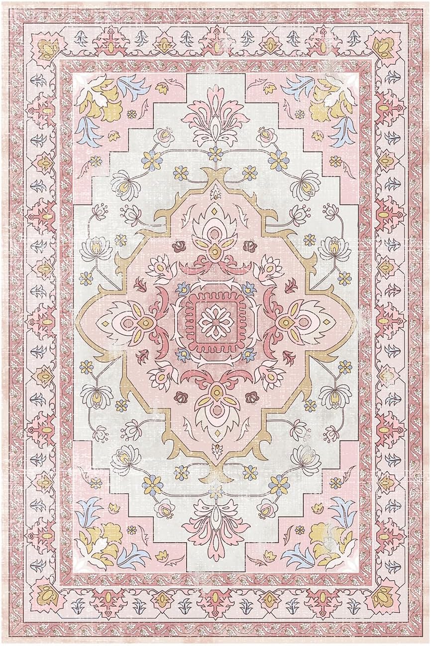 4x6FT Area Rug for Living Room, Washable Area Rug, Pink