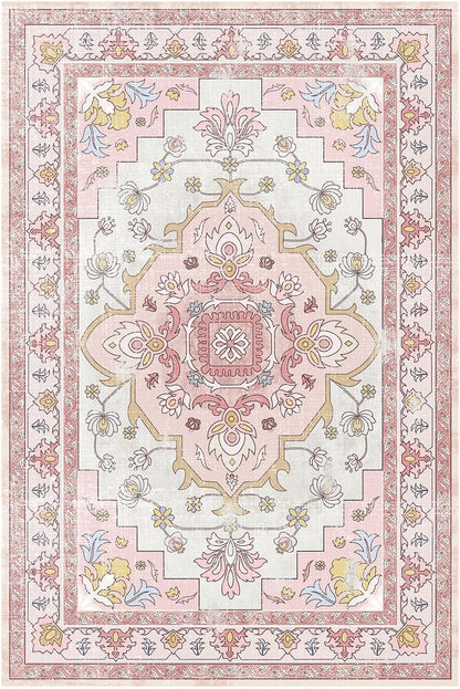 4x6FT Area Rug for Living Room, Washable Area Rug, Pink