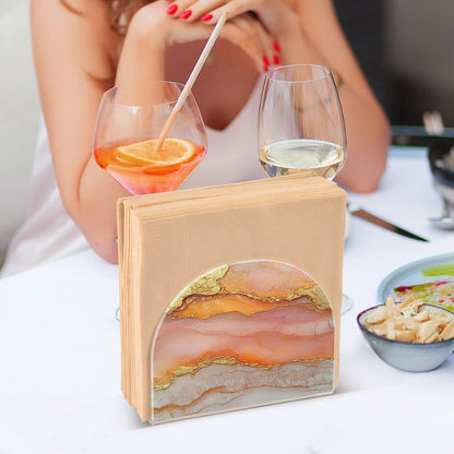 Napkin Caddy for Tabletop 1 Pack Holds 50-60 Napkins Double-Sided Printed Luncheon & Cocktail Napkin Holder Home & Kitchen Use Decorative Tabletop Accessory Marble Peach Gold