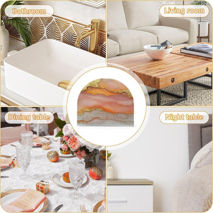 Napkin Caddy for Tabletop 1 Pack Holds 50-60 Napkins Double-Sided Printed Luncheon & Cocktail Napkin Holder Home & Kitchen Use Decorative Tabletop Accessory Marble Peach Gold