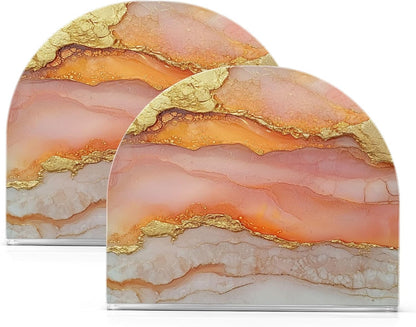 Napkin Caddy for Tabletop 1 Pack Holds 50-60 Napkins Double-Sided Printed Luncheon & Cocktail Napkin Holder Home & Kitchen Use Decorative Tabletop Accessory Marble Peach Gold