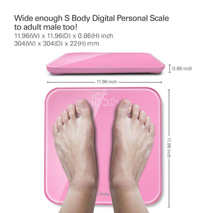 S Body High Precision Ultra Wide Digital Body Weight Bathroom Scale up to 396lb/180kg, Super-Clear Large LED Display,Step-On Technology, Pink