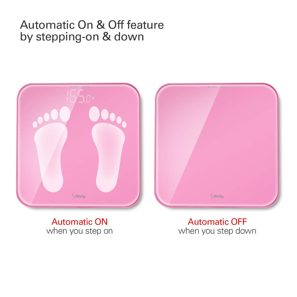 S Body High Precision Ultra Wide Digital Body Weight Bathroom Scale up to 396lb/180kg, Super-Clear Large LED Display,Step-On Technology, Pink