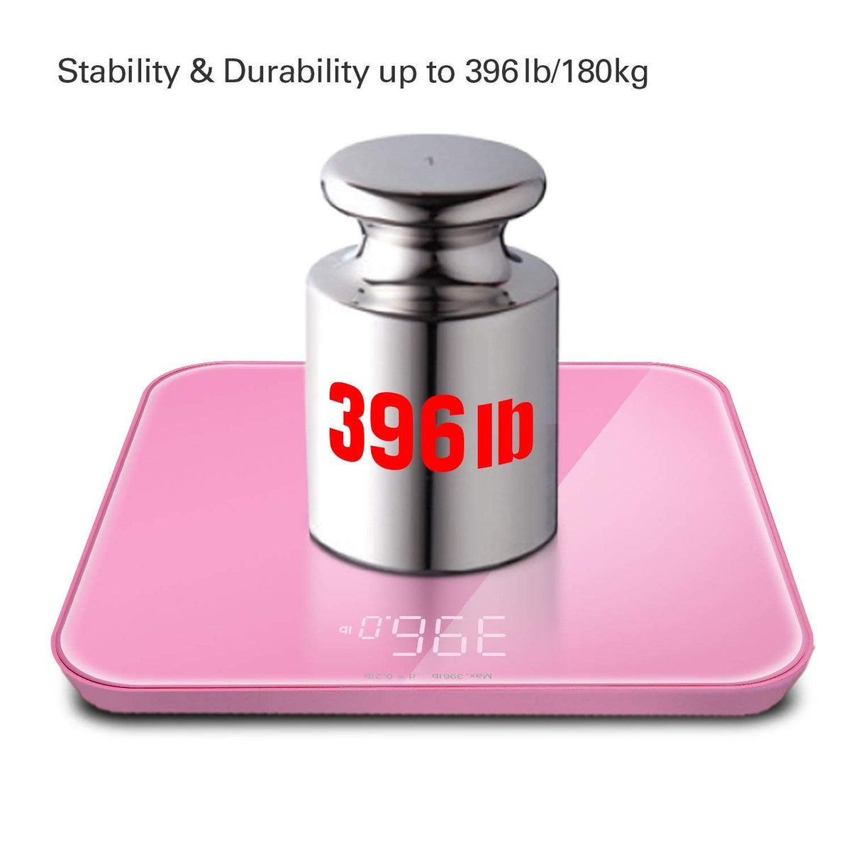 S Body High Precision Ultra Wide Digital Body Weight Bathroom Scale up to 396lb/180kg, Super-Clear Large LED Display,Step-On Technology, Pink