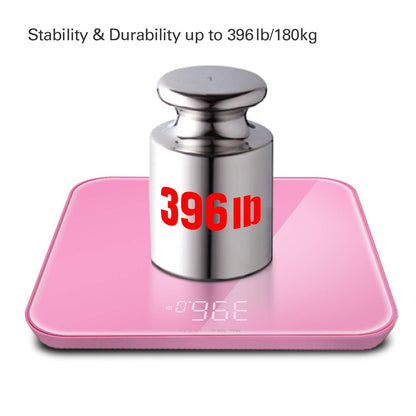 S Body High Precision Ultra Wide Digital Body Weight Bathroom Scale up to 396lb/180kg, Super-Clear Large LED Display,Step-On Technology, Pink