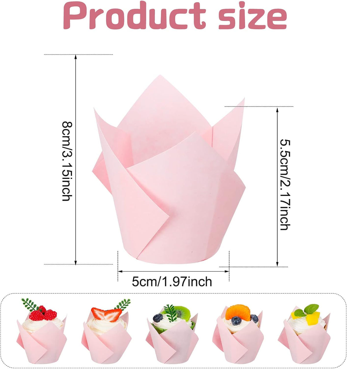 200 Pack Pink Tulip Cupcake Liners, Cupcake Wrappers for Baking