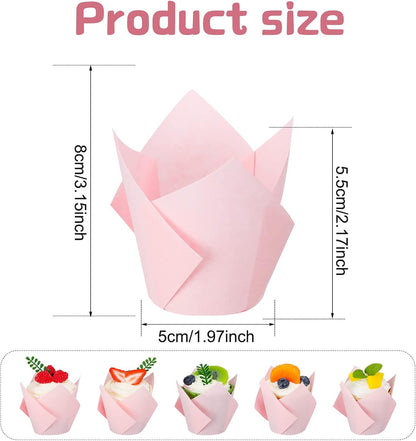 200 Pack Pink Tulip Cupcake Liners, Cupcake Wrappers for Baking