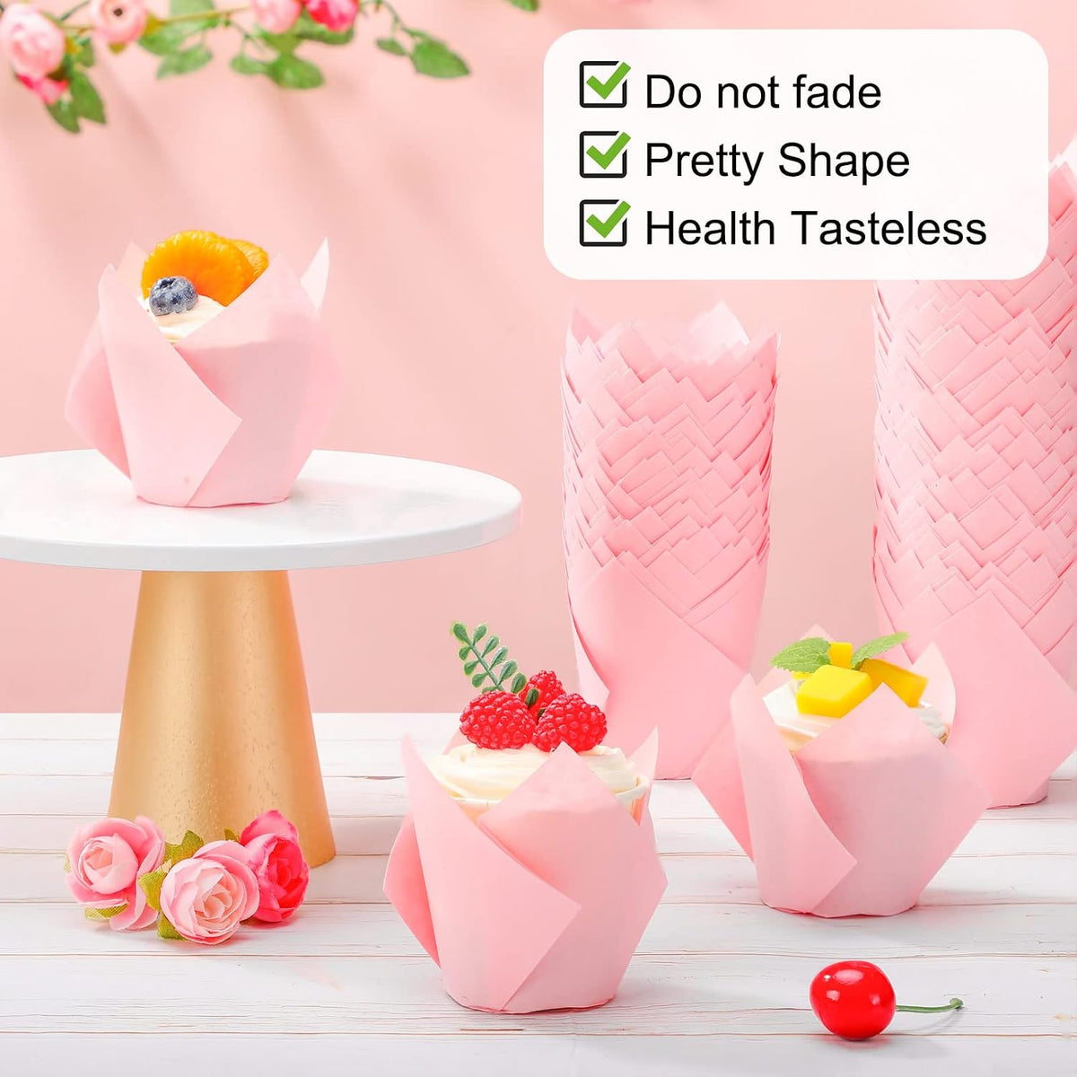 200 Pack Pink Tulip Cupcake Liners, Cupcake Wrappers for Baking
