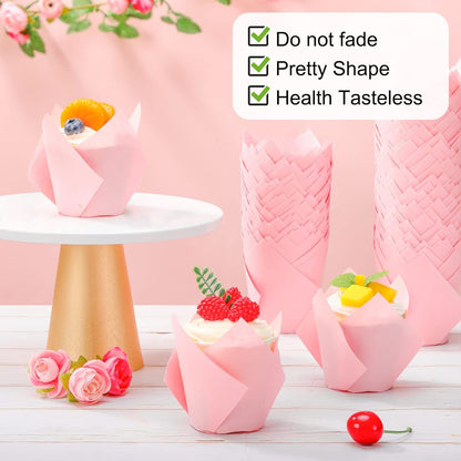 200 Pack Pink Tulip Cupcake Liners, Cupcake Wrappers for Baking