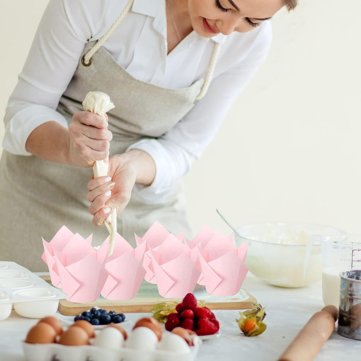 200 Pack Pink Tulip Cupcake Liners, Cupcake Wrappers for Baking