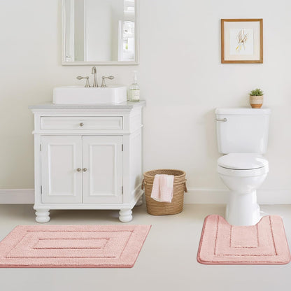 Pink Bathroom Rugs Set 3 Piece, Soft Microfiber Bath Mats