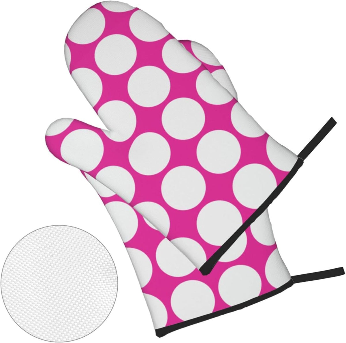 4PCS Oven Mitts and Pot Holders Sets, White Polka Dots Large Geometric Pattern Pink Oven Mitts Set Heat Resistant Kitchen Microwave Gloves Safe for Baking,Cooking, BBQ
