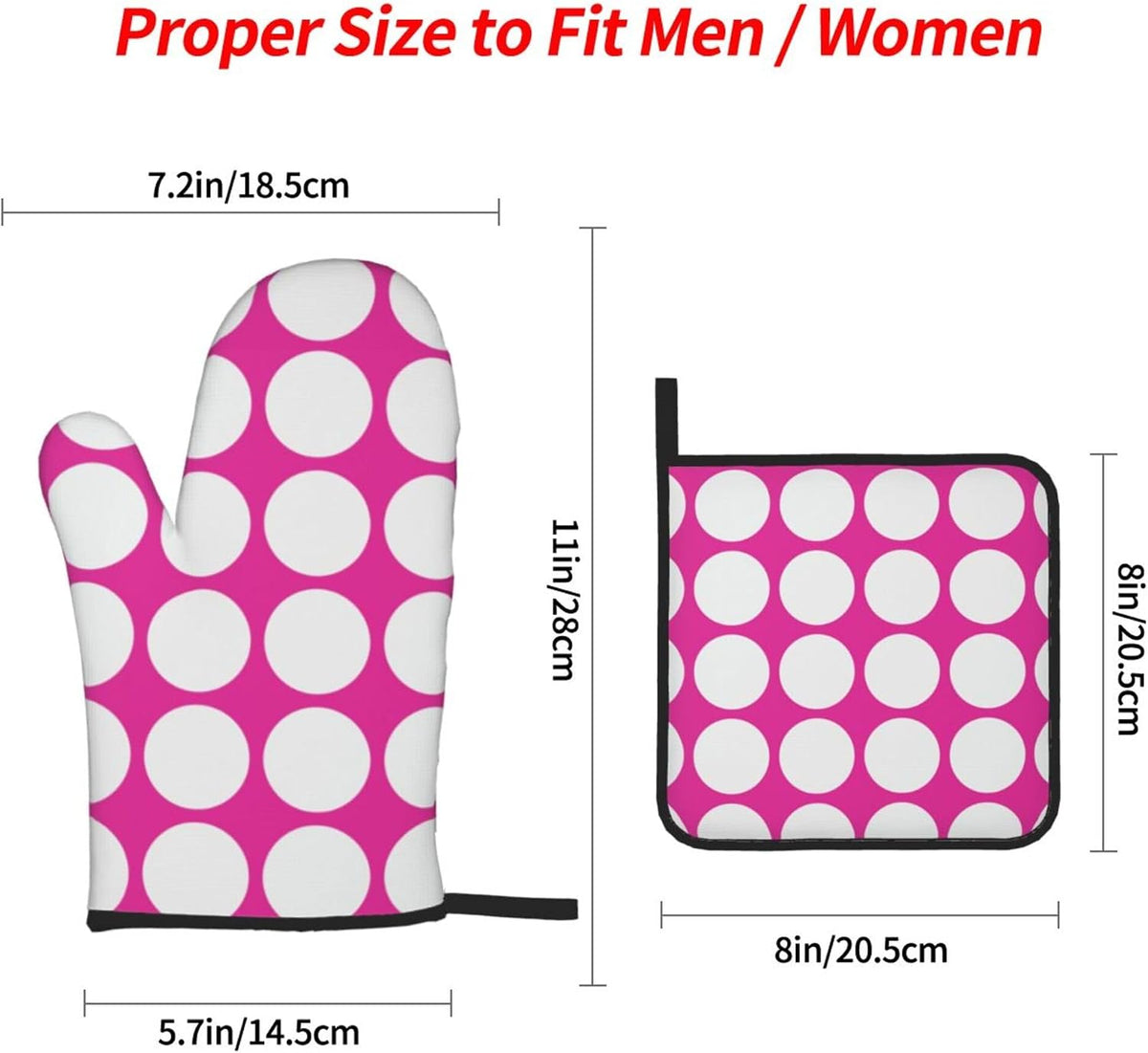 4PCS Oven Mitts and Pot Holders Sets, White Polka Dots Large Geometric Pattern Pink Oven Mitts Set Heat Resistant Kitchen Microwave Gloves Safe for Baking,Cooking, BBQ
