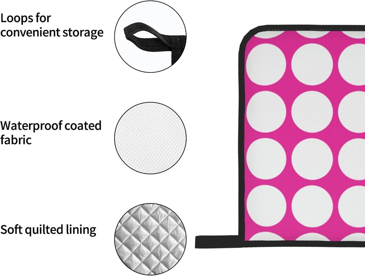 4PCS Oven Mitts and Pot Holders Sets, White Polka Dots Large Geometric Pattern Pink Oven Mitts Set Heat Resistant Kitchen Microwave Gloves Safe for Baking,Cooking, BBQ