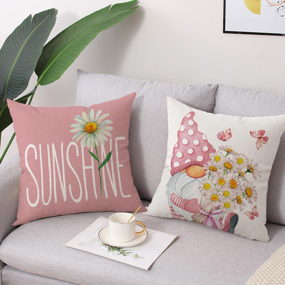 Pink Spring Summer Throw Pillow Covers 18 x 18 Set of 4 Daisy Floral Gnomes Sunshine Decorative Cushion Case for Sofa Couch Patio