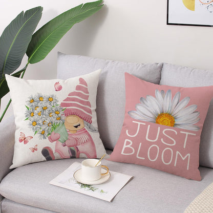Pink Spring Summer Throw Pillow Covers 18 x 18 Set of 4 Daisy Floral Gnomes Sunshine Decorative Cushion Case for Sofa Couch Patio