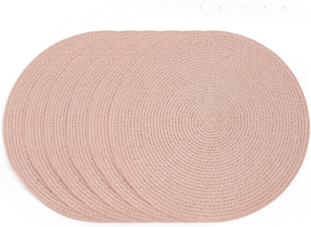 15 Inch Round Braided Woven Placemats Set of 6 Heat Resistant Non-Slip Circle Paper Table Mats for Kitchen Dining Tables (Pink)