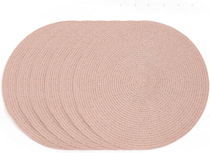 15 Inch Round Braided Woven Placemats Set of 6 Heat Resistant Non-Slip Circle Paper Table Mats for Kitchen Dining Tables (Pink)
