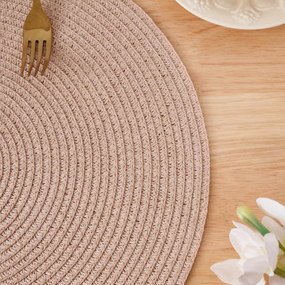 15 Inch Round Braided Woven Placemats Set of 6 Heat Resistant Non-Slip Circle Paper Table Mats for Kitchen Dining Tables (Pink)