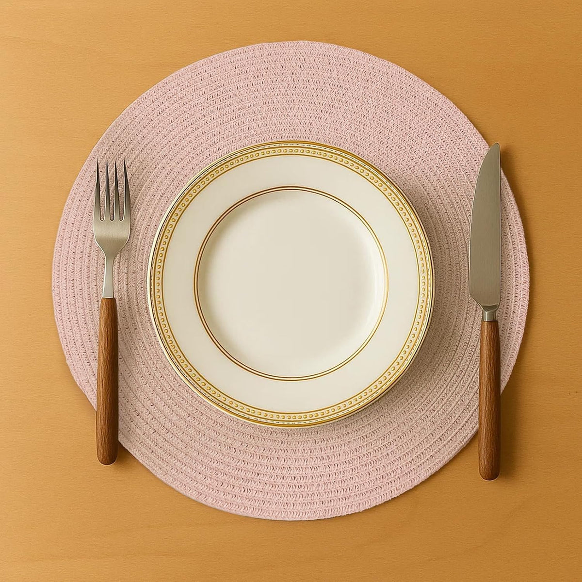 15 Inch Round Braided Woven Placemats Set of 6 Heat Resistant Non-Slip Circle Paper Table Mats for Kitchen Dining Tables (Pink)