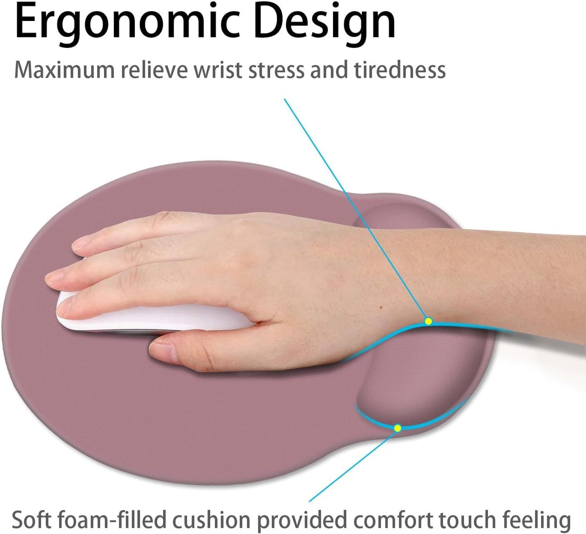 Ergonomic Mouse Pad with Wrist Support, Dark Pink