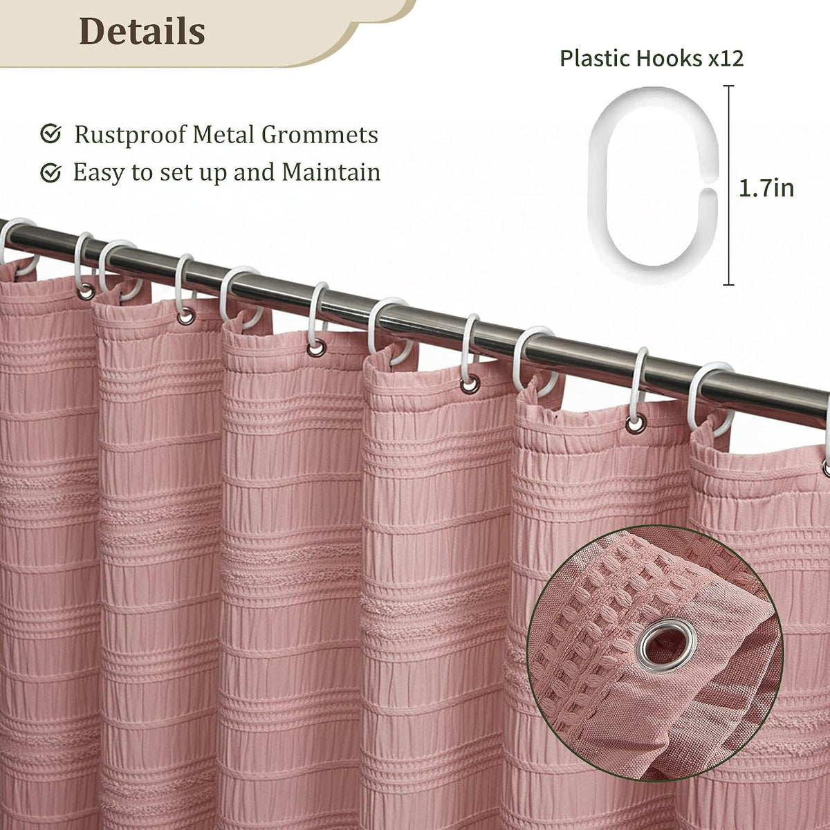 Pink Shower Curtain Farmhouse Shower Curtain for Bathroom Rustic Striped Fabric Shower Curtains 72 x 84
