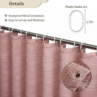 Pink Shower Curtain Farmhouse Shower Curtain for Bathroom Rustic Striped Fabric Shower Curtains 72 x 84
