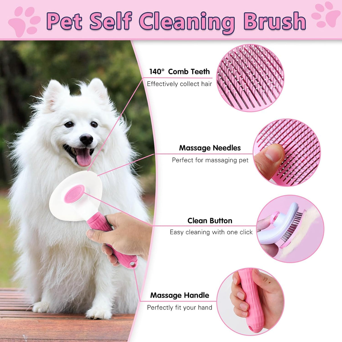 Dog Brush Dog Grooming Kit 7PCS Dogs Brush for Shedding-Dogs Brushes for Grooming, Dematting Comb, Cat Nail Clipper with Nail File, Flea Comb, Pet Comb, Bath Brush-Pink