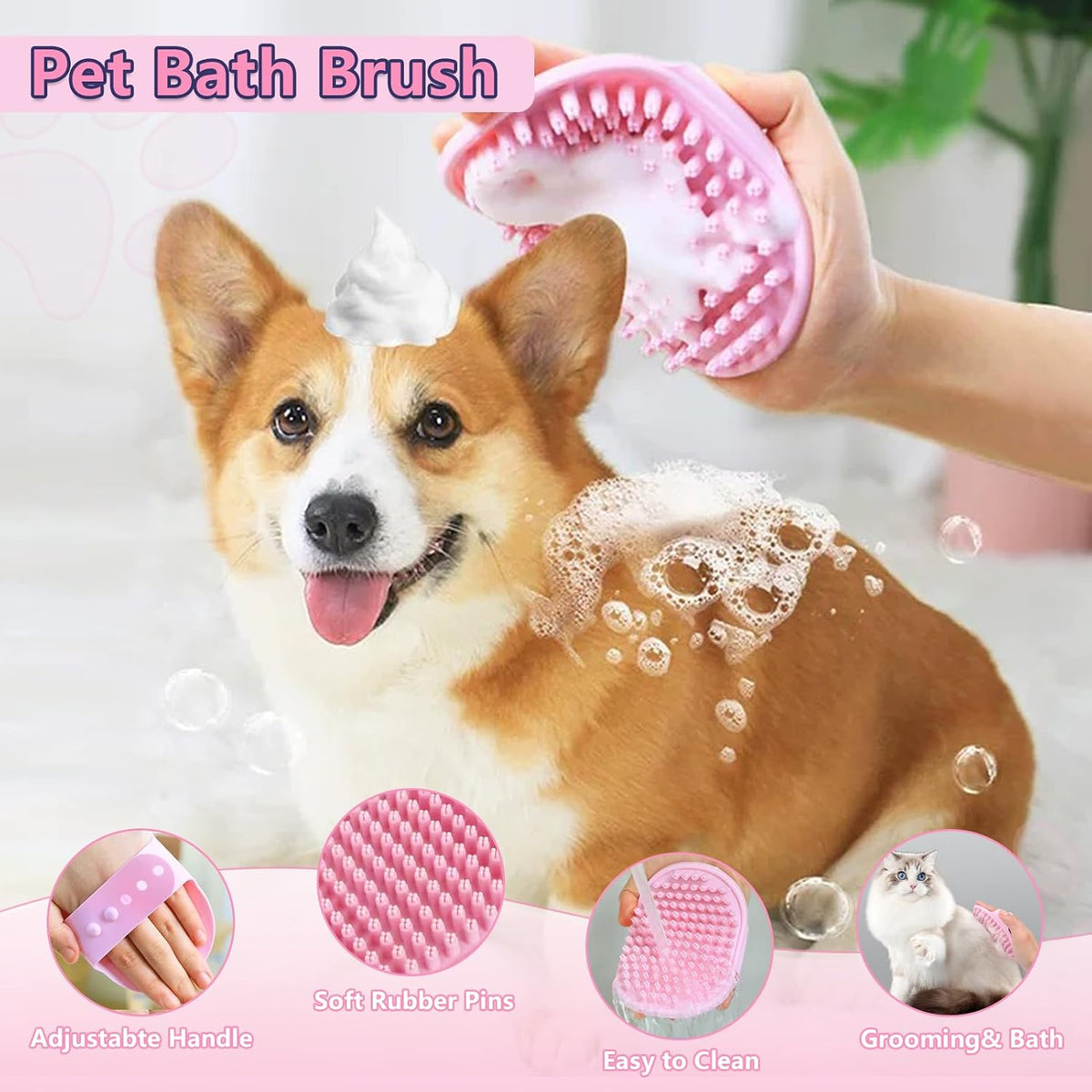 Dog Brush Dog Grooming Kit 7PCS Dogs Brush for Shedding-Dogs Brushes for Grooming, Dematting Comb, Cat Nail Clipper with Nail File, Flea Comb, Pet Comb, Bath Brush-Pink