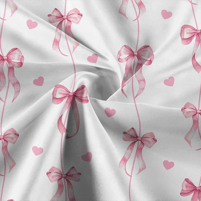 Pink Bow Shower Curtain, Cute Aesthetic Bowknot for Teens Girls Aabstract Shower Curtain Set, Princess Style Girly Fairy Tale Theme Bath Curtain Decor with Hooks, 72X72IN
