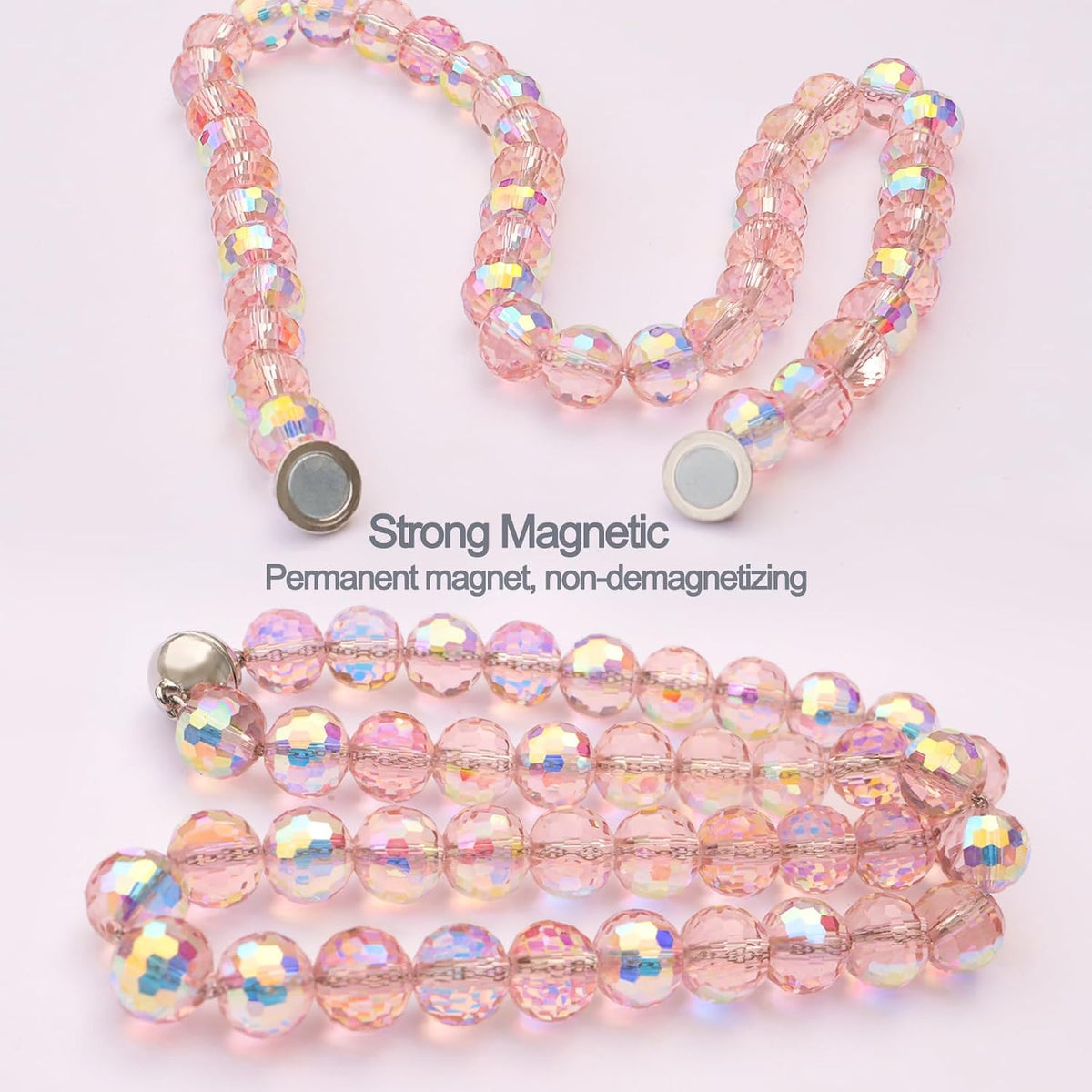 Magnetic Curtain Tiebacks, Faceted Disco Crystal Glass Beaded Curtain Tiebacks Drapery Shower Sheer Curtain Holdbacks Boho Farmhouse Home Decor (Pink)
