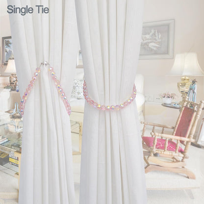 Magnetic Curtain Tiebacks, Faceted Disco Crystal Glass Beaded Curtain Tiebacks Drapery Shower Sheer Curtain Holdbacks Boho Farmhouse Home Decor (Pink)