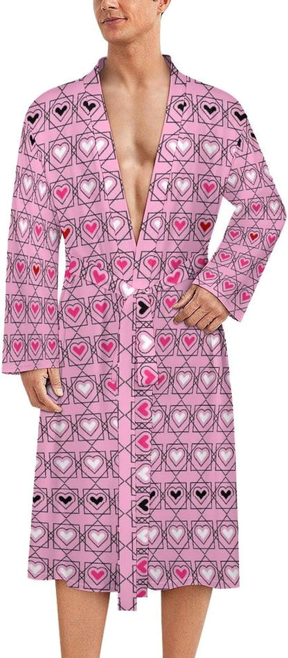 Womens Retro Love Balloon Bathrobe Mens Knit Pajamas Robe With Self Tie Belt Waist Knee Length Spa Robes For Travel