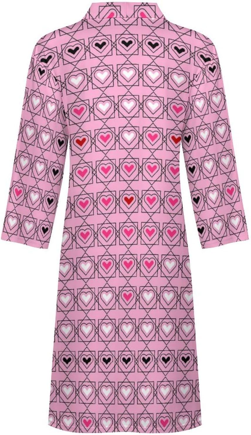 Womens Retro Love Balloon Bathrobe Mens Knit Pajamas Robe With Self Tie Belt Waist Knee Length Spa Robes For Travel