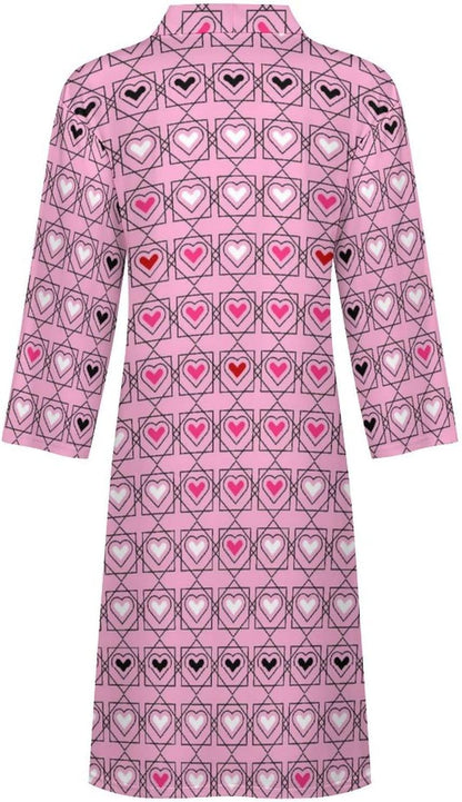 Womens Retro Love Balloon Bathrobe Mens Knit Pajamas Robe With Self Tie Belt Waist Knee Length Spa Robes For Travel