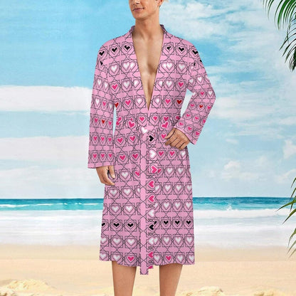 Womens Retro Love Balloon Bathrobe Mens Knit Pajamas Robe With Self Tie Belt Waist Knee Length Spa Robes For Travel