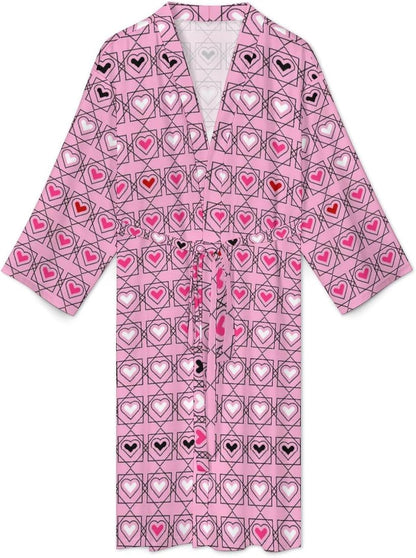 Womens Retro Love Balloon Bathrobe Mens Knit Pajamas Robe With Self Tie Belt Waist Knee Length Spa Robes For Travel