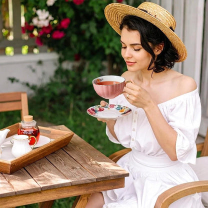 Pink Tea Cup and Saucer Set for 1 Bone China English Tea Cup, 8 oz