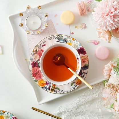 Pink Tea Cup and Saucer Set for 1 Bone China English Tea Cup, 8 oz