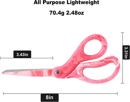 All Purpose Scissors - 8” Sharp Heavy Duty Fabric and Paper Shears with Gradient Pink Color Coating Stainless Steel Blade and Comfort Smooth Grip for Office Home Arts, Crafts