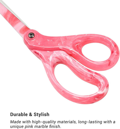 All Purpose Scissors - 8” Sharp Heavy Duty Fabric and Paper Shears with Gradient Pink Color Coating Stainless Steel Blade and Comfort Smooth Grip for Office Home Arts, Crafts